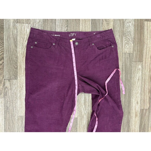 Ann Taylor Loft Women’s Pants Skinny Corduroy Burgundy  Size 14 Button/ Zipper - Picture 3 of 7